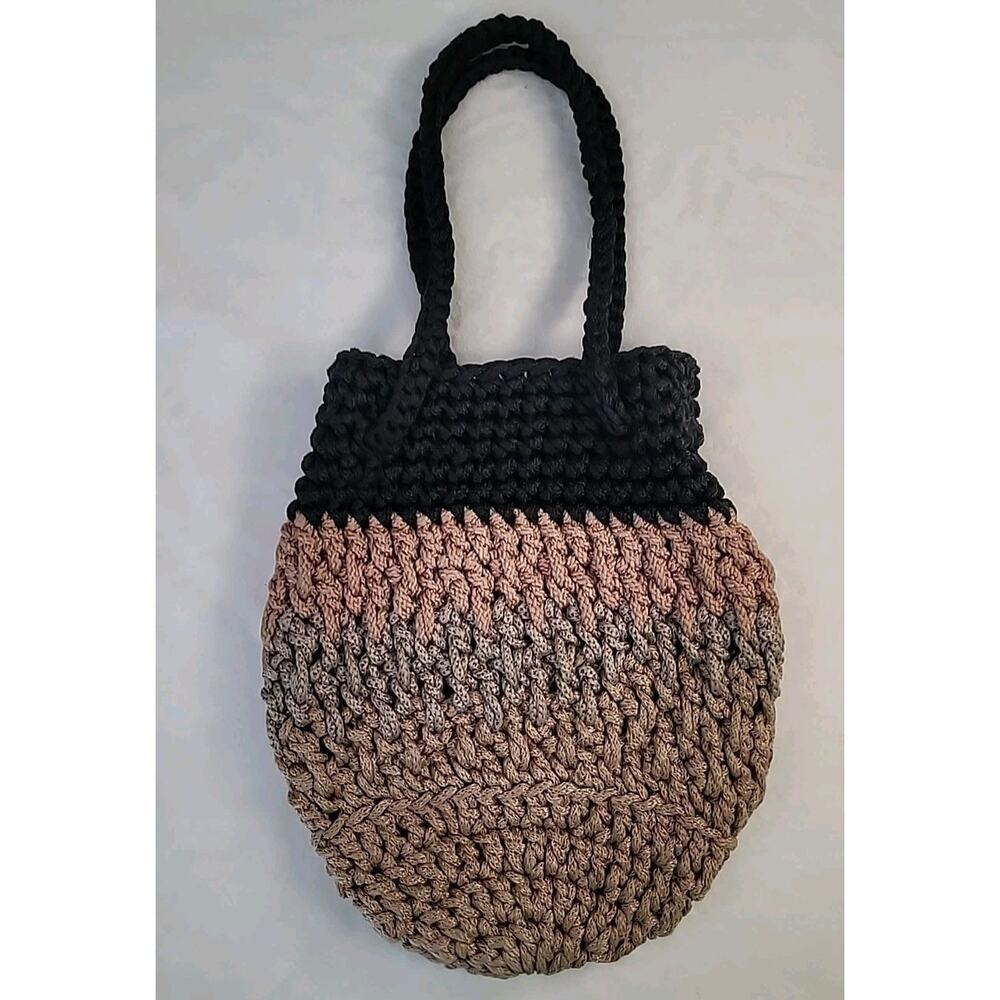 Handmade Crochet Hobo Bag Beige Black Boho Festival